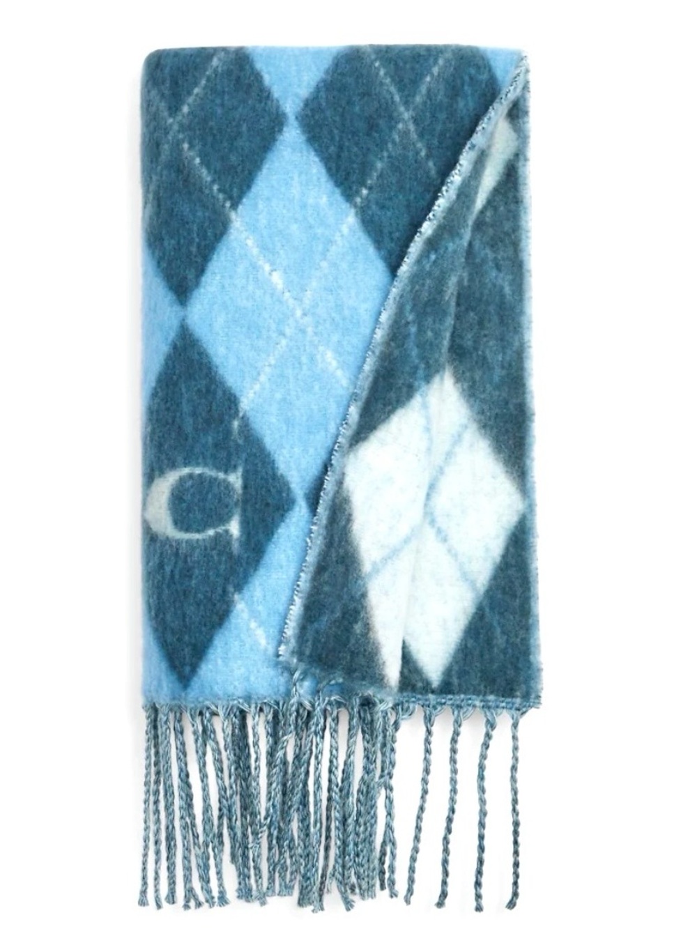 Coach Argyle Print Oversized Muffler in Blue NWT